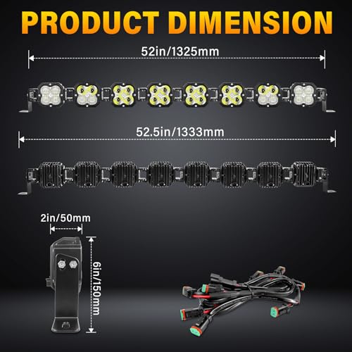 RIGIDON 52 Inch LED Light Bar, 240W 24000LM 6000K White, Straight Curved Adjustable Linkable, Spot Flood Combo Driving Offroad Work Light with DT Wire for Trucks, 4x4, SUV, ATV, UTV by RIGIDON - Used condition - Image 2