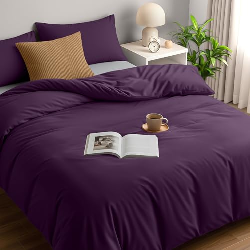 Utopia Bedding Bettwäsche 200x200 Set - Mikrofaser Bettbezug 200x200 cm + 2 Kissenbezüge 50x75 cm - Lila