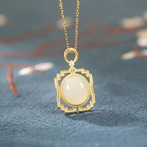 S925 Sterling Silver Ketting Vrouwelijke Inleg Nefrite Doos Hanger Chinese Natie Court Stijl Klassieke Ketting, gouden nefriet, Sterling zilver - Afbeelding 3
