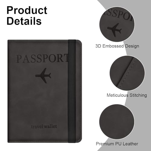 Image of Passport Holder Cover, PU Leather Passport Cover with RFID Blocking Travel Wallet, Portable Universal Travel Wallet Case Organiser for Money, Boarding Passes, Credit Cards, Black, 14.8 x 11 cm