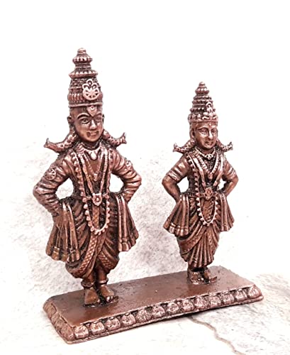 Image of Copper Idols India, 3.2 inches, Handmade Vitthal Rukmani Stand, 210 Grams, Patina Antique Finish, Pack of 1 Piece