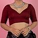 FIGURE'S DESIGNER Women's Dupion Raw Silk Half Elbow Sleeves Sweetheart V Neck Sabyasachi Cut Readymade Saree Blouse Padded Stitched Lining Designer Indian Festive Blouse S10 (Maroon, 46)