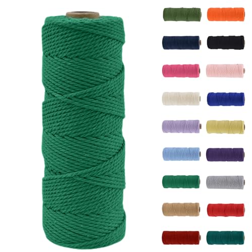 MORAINJAY 2mm Hilo de Macramé 100% Algodón,100m Verde Esmeralda Cuerda para Manualidades,19 Colores Más,Cordón para DIY,Decoración y Regalos