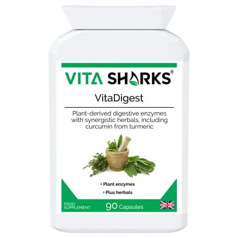 VitaDigest Vegan with Natural Gut Soothing Digestive Enzymes, Curcumin & Turmeric for Immunity & to Combat Bloating, Bowel & Digestion Issues. Gut Cleansing Cover