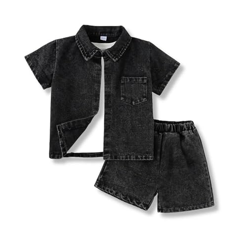 Klyatpxoen 6 7 T Denim Outfits for Boys Button-Up Shirt & Distressed Shorts | 4T 5T 6T Baby Boys Outfits Summer Spring(6-7