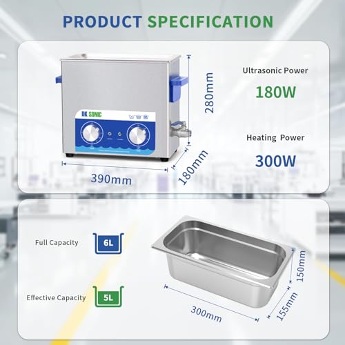 Image of DK SONIC Ultrasonic Cleaner,6L 180W Sonic Cleaner with Heater&Mechanical Timer,Ultrasonic Carburetor Cleaner for Cleaning Gun,Engine,Carburetors,Chains(Include Basket)