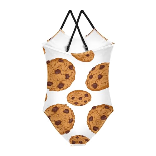 Food Chocolate Chip Cookies Baby Girls' Swimwear Quick Dry Toddler Girls One Piece Swimsuit Bathing Suits Size 3T-10Y2