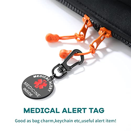 Supcare Black Medical Alert Keychain Mens Stainless Steel Dual-Sided Medicine Inside Bag Tag Type One Diabetic Keychain Gifts For Dad Fathers Day #TOP4