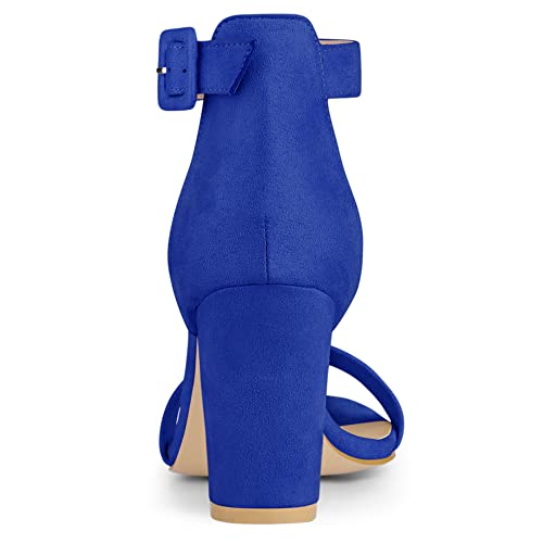 Image of Allegra K Women's Open Toe Chunky High Heel Buckle Ankle Strap Sandals | 3 3 /8 inches Heels with Faux Suede, Comfortable Block Heels Sandal for Women, Summer Dressy Shoes