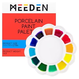MEEDEN 12-Well Ceramic Artist Paint Palette with Brush Holders, Porcelain Mixing Tray for Watercolor, Gouache, Acrylic Painting, 7.9”x 7.9”x 0.79”