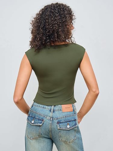 Image of CIDER Boat Neck Tops for Women Sleeveless Ruched Crop Tank Tops | Slim Fit, Trendy Summer Outfits, Casual Tee Shirt