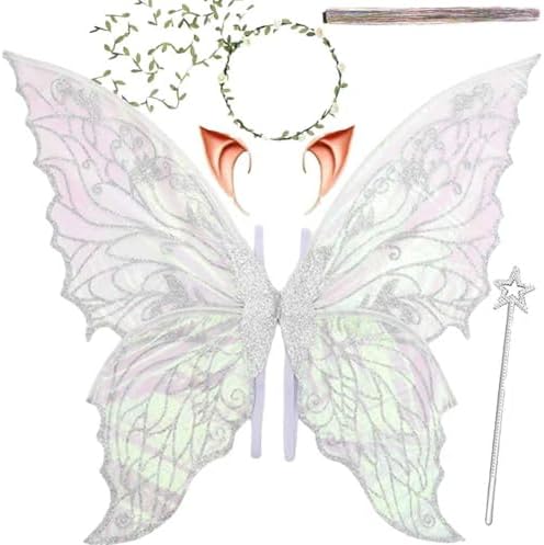 Fairy Wings for Adults, Fairy Costume Set with Floral Garland, Fa...