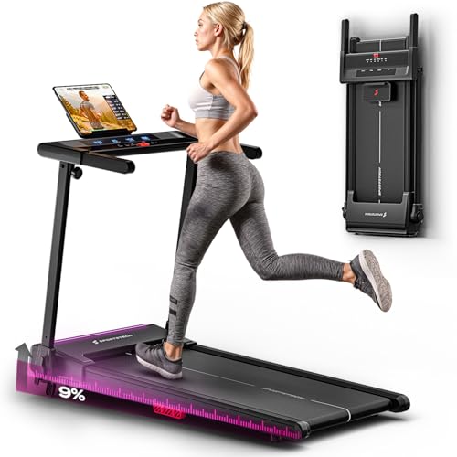 Sportstech Laufband für Zuhause, Laufband klappbar, Treadmill bis 12 km/h, max. 120kg, Tablethalterung, Deutsche Qualitätsmarke, mit 9% Steigung, Bluetooth App kompatibel, LED, sProRun