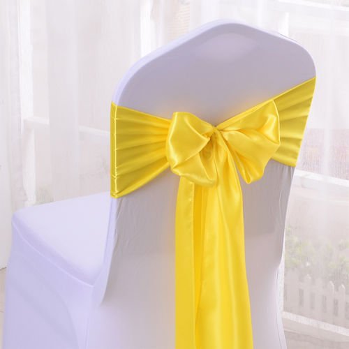 STANLE TRANDS New Satin Polyester Chair Sashes   Bow for Decorative of Wedding Party Birthday Venue Reception for All Events Decoration (10, Yellow)