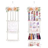 cherrboll Hair Bows Holder Headband Organizer for Girls, Hair Clips Hanger Storage with Hooks, Wall