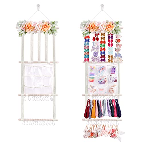 Cherrboll Hair Bows Holder Headband Organizer For Girls, Hair Clips Hanger Storage With Hooks, Wall Hanging Decor For Nursery Room #TOP11