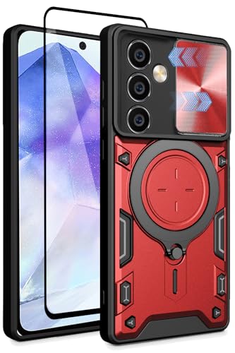 for Samsung A55 5G Case with Slide Camera Cover, Magnetic Kickstand Ring Military Grade Shockproof Phone Case for Samsung Galaxy A55 5G with Screen Protection - Purple