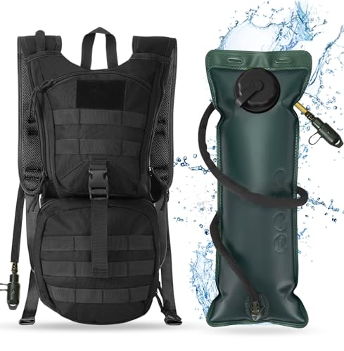 Liliful 1 Pcs Tactical Hydration Backpack with 3l TPU Water Bladder Tactical Molle Water Backpack Hydration Pack for Men Women Hiking Biking Running Climbing(Black)