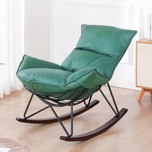 Mingone Sillón balancín moderno con asiento acolchado, para dormitorio, sillón relax con estructura de metal, soporta 150 kg, color verde