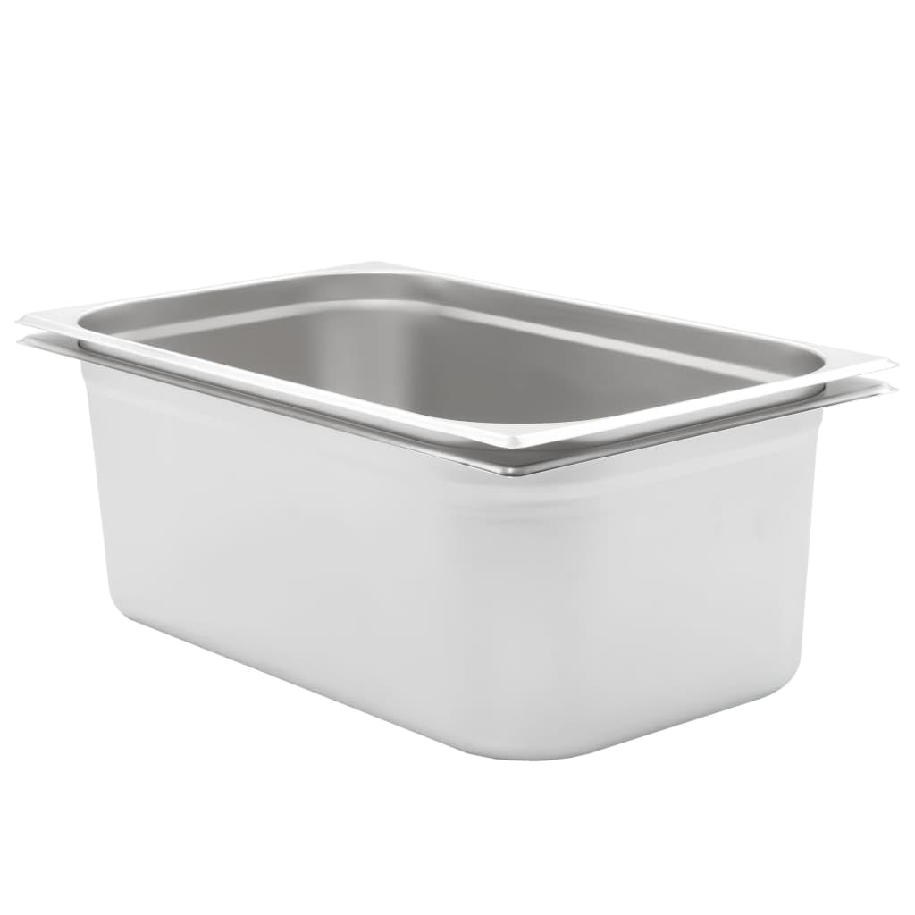 2 recipientes para gastronomía, 2 unidades, GN 1/1, 200 mm, acero inoxidable, 530 x 325 mm, apilables, para gastronomía, cocina, buffet, catering, mostrador caliente