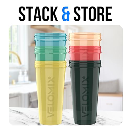 Image of VELOMIX -6 PACK- 28 oz Protein Shaker Bottle for Protein Mixes - 6x Wire Whisk | Leak Proof Shaker Cups for Protein Shakes | Protein Shaker Bottle Pack | Protein Shake Cup (Hawai Shadows)