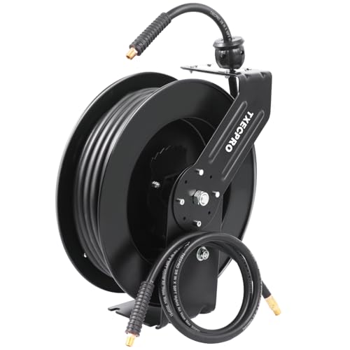 Txecpro Retractable Air Hose Reel, 3/8 IN x 65 FT Hybrid Air Hose Max 300 PSI, Air Compressor Hose Reel with 5 ft Lead in, Ceiling/Wall Mounted Air Hose Reel,Heavy Duty Air Tool