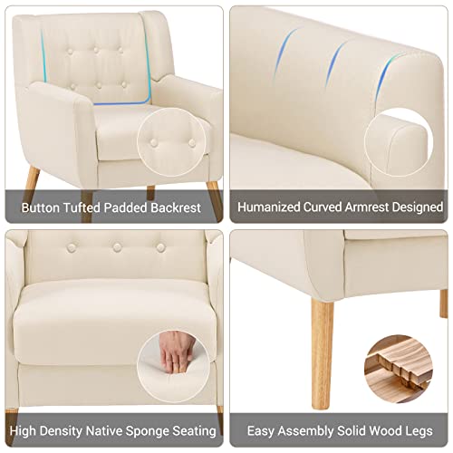 K Knowbody Accent Chair, Mid Century Modern Chair For Living Room, Linen Upholstered Comfy Armchair, Reading Chair With Solid Wood Legs, Small Chair For Bedroom, Warm Beige #TOP4