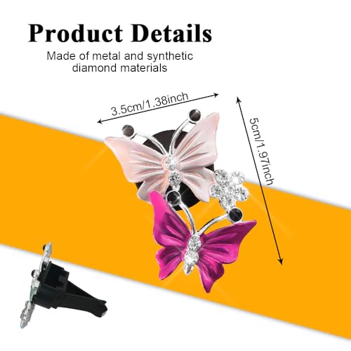 Image of 4PCS Car Air Fresheners Vent Clips, Butterfly Car Accessories, Sparkly Bling Dual Butterfly Auto Air Vent Clips, Automotive Cute Air Conditioning Outlet Decoration Universal for Women Girl