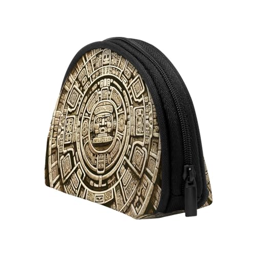 Portable Coin Purse Ancient-Mayan-Calendar-Stone Mini Zippered Money Pouch Card Holder4