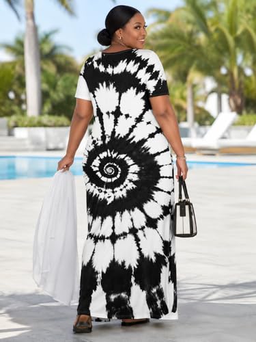Image of SUZONANA Plus Size Maxi Dress for Curvy Women Summer Casual Sundress Short Sleeve Loose Vacation Dress