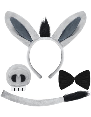 Spooktacular Creations Halloween 4 Pieces Grey Donkey Costume Accessory Set for Adults and Kids, Donkey Ears Headband, Halloween Animal Costume Accessories Set