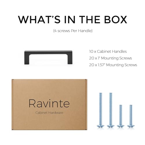 Image of Ravinte Matte Black Kitchen Cabinet Handles 3-1 /2 Inch Pulls 10 Pack | Solid Zinc Alloy , Smooth Design, Screws Included, Square Pulls for Kitchen Drawers & Cupboards