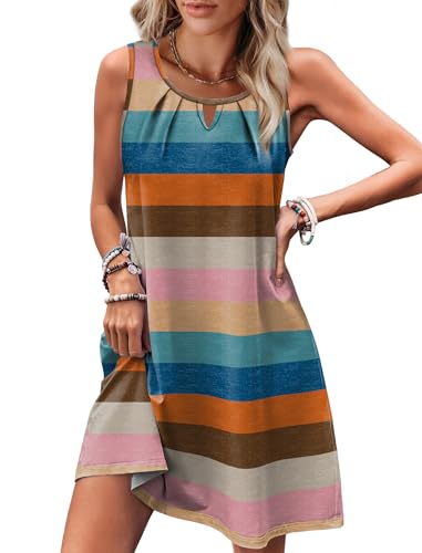 Image of RUMIA Swimsuit Coverup for Women Summer Sleeveless Beach Dress | Crew Neck, Pockets, Eyelet, Boho, Above knee Length, A-Line. Everyday wear, Sundresses, Cruise Wear, Vacation essential