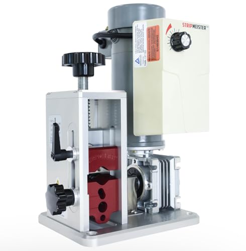 StripMeister E500 Pro Electric Automatic Wire Stripping Machine Copper Wire Stripper Up To 1.25 inch Diameter Ultra Grip Feeders High Torque Variable Speed DC Motor Fine 0.004 in Adjustment