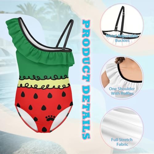 Image of Girls One Piece Bathing Suit,Slim-Fit Ruffle Strap Swimsuit with Adjustable Strap Quick Dry Summer Beach Swim Suit