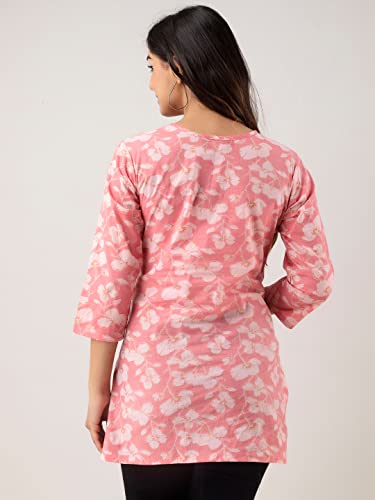 Image of feranoid Women Cotton Printed Straight Short Kurti (Pink)