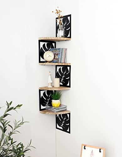 Nd Rongfeng Corner Shelf-Wall Mounted Floating Wood Shelf, 4 Tiers, Leaf Shape Shelf, Solid Wood Trim For Living Room, Kitchen, Bedroom #TOP4