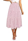 MEROKEETY Women's Boho Leopard Print Skirt Pleated A-Line Swing Midi Skirts LightPink Large