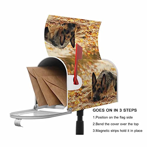 Numland German Shepherd In The Autumn Wood Mail Box Cover Magnetic Anti-Uv 100% Polyester Standard Size 18" X 21" Oxford Garden,Postbox Letterbox Cover #TOP5