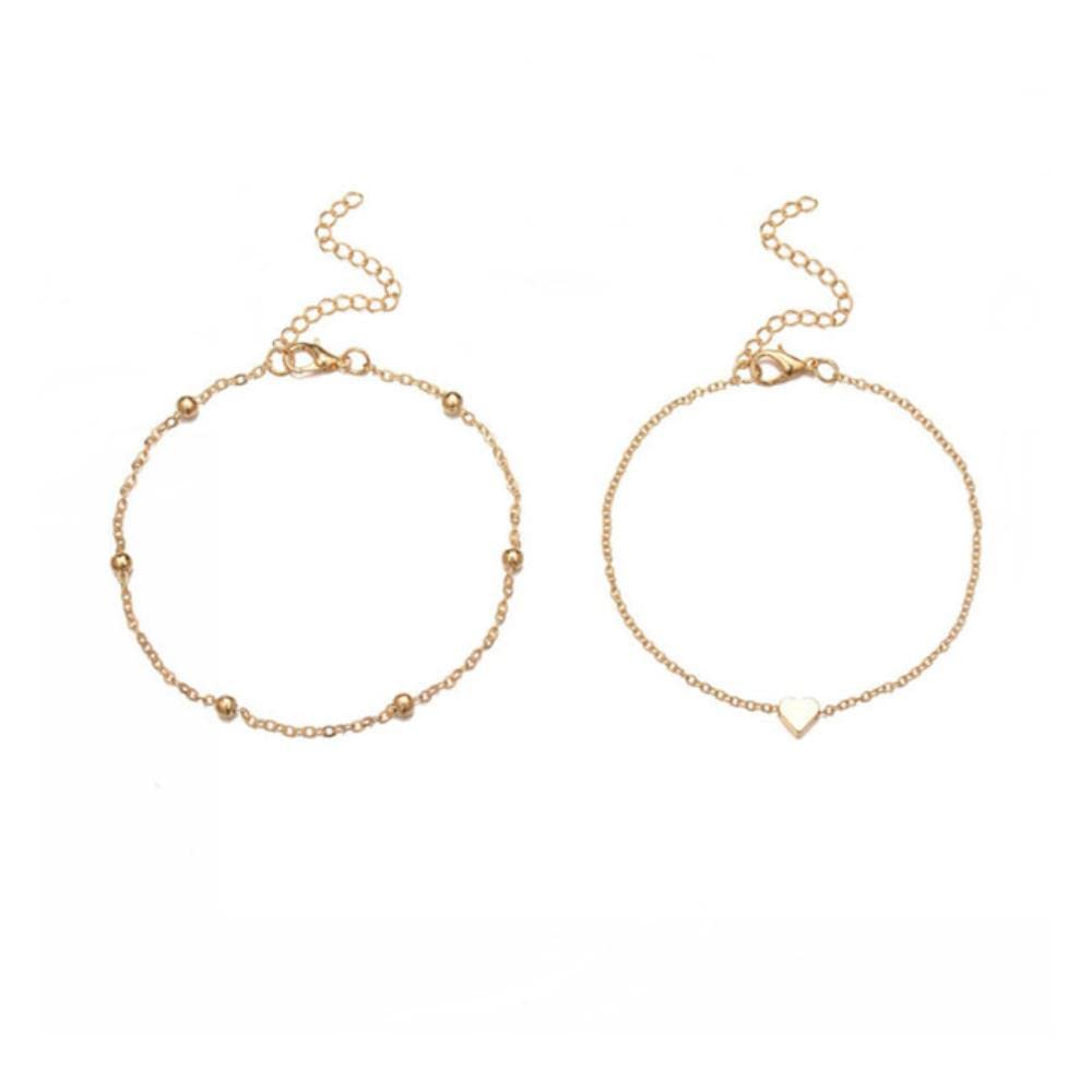 Bracciale alla moda con piedini alla caviglia a forma di cuore color oro per le donne Calzature da spiaggia Cavigliere con perline vintage Gioielli estivi per feste in stile Boho