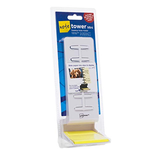 Note Tower Desktop Mini Sticky Note Holder - Prevents Lost & Misplaced Sticky Notes, Displays Up To 4 Photos, Includes 50 Sheets Of 3" X 3" Sticky Notes, Easy One-Handed Paper Insertion, White #TOP5