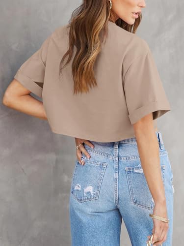 Image of Tankaneo Women Crop T-Shirts Half Sleeve Drop Shoulder Cropped Tops Y2K Casual Summer Basic Tees