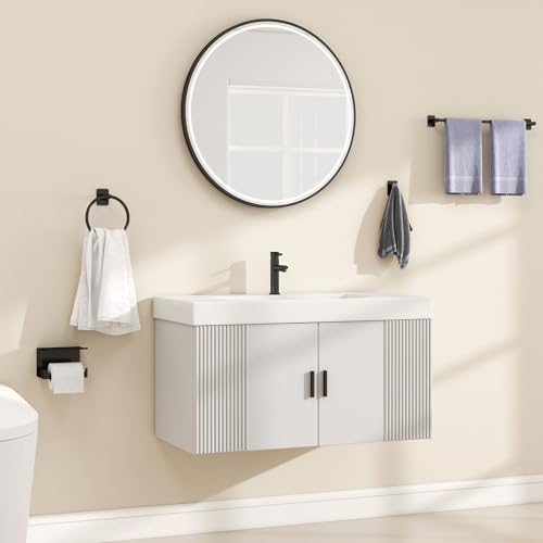 Matte Black Bathroom Accessories Set 4-Pieces, Towel Racks for Bathroom 24Inch Towel Bar, Towel Ring, Towel Hooks, Toilet Paper Holder with Shelf, Stainless Steel Wall Mounted Bathroom Hardware Set - Image 6