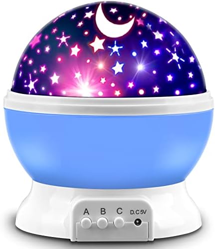 MOKOQI Star Projector Night Lights for Kids, Fun Gifts for 1-4-6-14 Year Old Girl and Boy, Projection Lamp for Kids Bedroom, Glow in The Dark Stars and Moon for Child Asleep Peacefully (Blue)