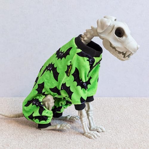 Image of Fitwarm Halloween Bat Dog Pajamas, Funny Costumes for Small Dogs Boy Girl, Pet Outfit, Lime Green, Black, XXL