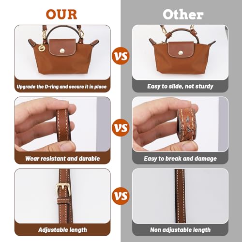 Image of Mini Bag Strap Kit, Adjustable Cowhide Leather Shoulder Straps for Women's Mini Bags, Punch-Free Adjustable Bag Straps for Handbags and Tote Bags (Brown)
