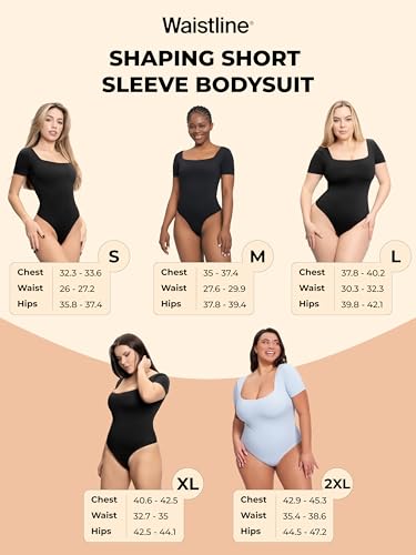 WAISTLINE Women's Short Sleeve Bodysuit - Seamless Tummy Control Shapewear - Body Sculpting & Shaping T Shirt