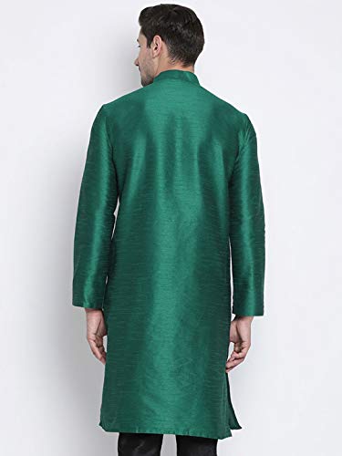 Image of Vastramay Men's Yellow Silk Blend Banarasi Kurta, Full Sleeve, Mandarin Neck, Regular Fit, Festive, Soft Comfortable Feel, Solid Design for Traditional Occasions