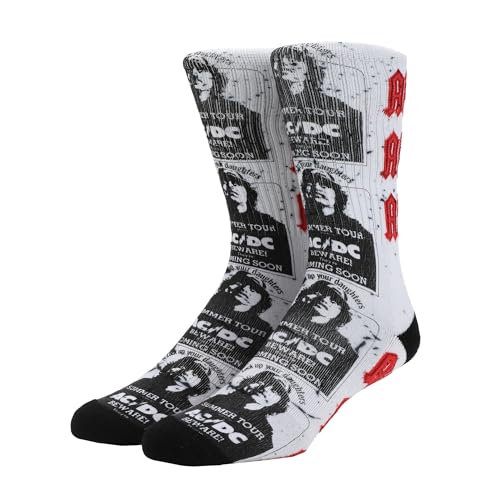 Bioworld ACDC Band Member Photo Art Men's White Athletic Crew Socks