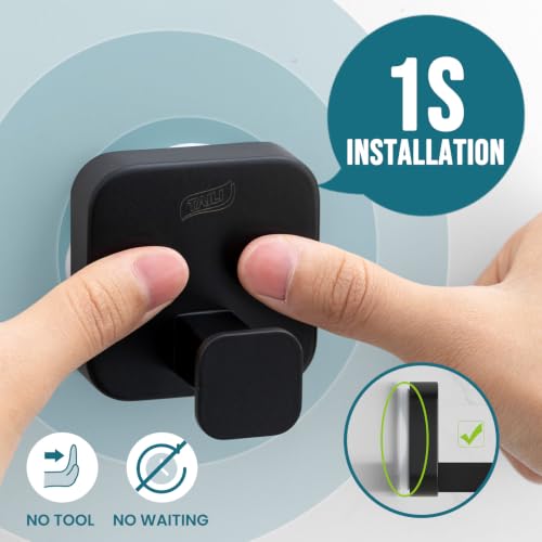 Image of TAILI 304 Stainless Steel Bathroom Suction Hook for Towel, Loofah, Bathrobe, Patented Strong Suction Cup, Damage-Free Hanging Glass Shower Wall Hook, Hold Up to 11 Lbs, 2 Pack, Modern Square, Black